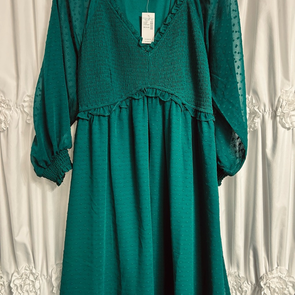 Maurices Emerald Green Long Sleeve Midi Dress